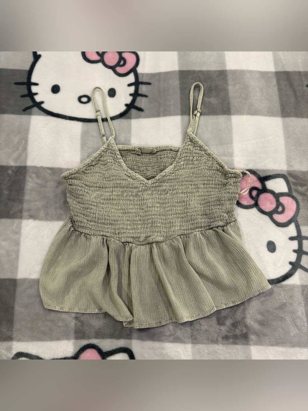 Salty Lemon Sage Green Smocked Babydoll Cami Tank Top